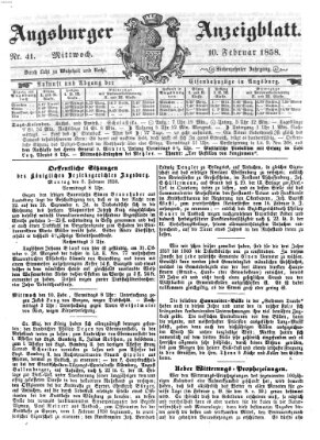 Augsburger Anzeigeblatt Mittwoch 10. Februar 1858