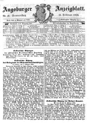 Augsburger Anzeigeblatt Donnerstag 11. Februar 1858