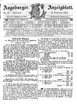 Augsburger Anzeigeblatt Freitag 12. Februar 1858