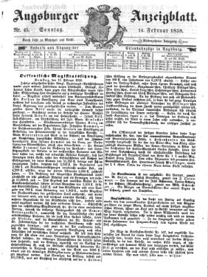 Augsburger Anzeigeblatt Sonntag 14. Februar 1858