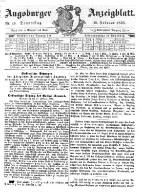 Augsburger Anzeigeblatt Donnerstag 18. Februar 1858