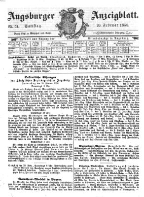 Augsburger Anzeigeblatt Samstag 20. Februar 1858