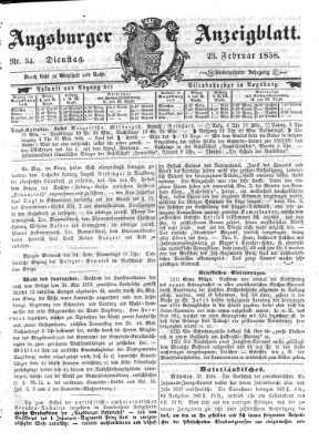 Augsburger Anzeigeblatt Dienstag 23. Februar 1858