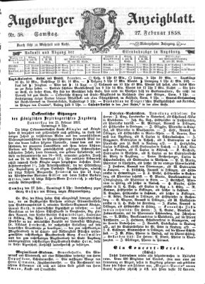 Augsburger Anzeigeblatt Samstag 27. Februar 1858