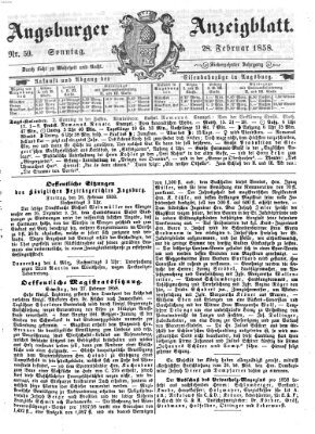 Augsburger Anzeigeblatt Sonntag 28. Februar 1858