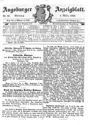 Augsburger Anzeigeblatt Montag 1. März 1858