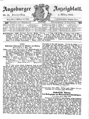 Augsburger Anzeigeblatt Donnerstag 4. März 1858