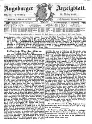 Augsburger Anzeigeblatt Sonntag 28. März 1858