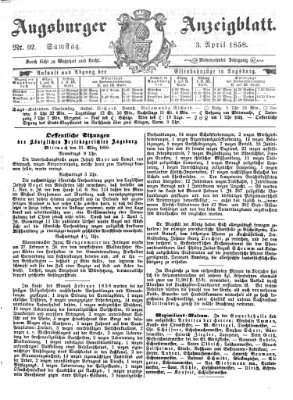 Augsburger Anzeigeblatt Samstag 3. April 1858