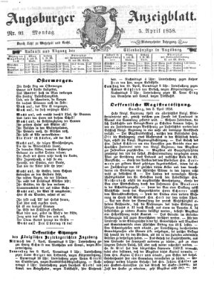 Augsburger Anzeigeblatt Montag 5. April 1858