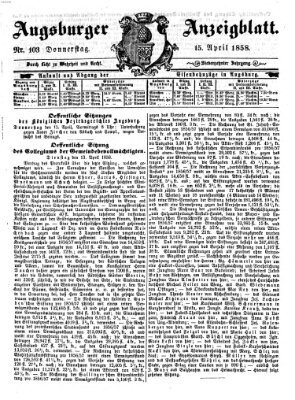 Augsburger Anzeigeblatt Donnerstag 15. April 1858