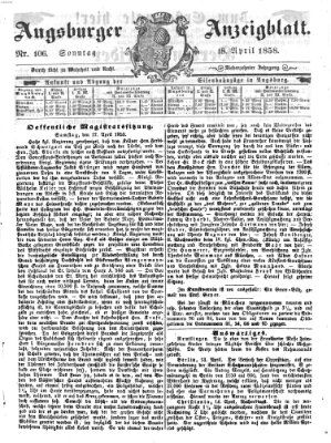 Augsburger Anzeigeblatt Sonntag 18. April 1858