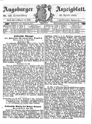 Augsburger Anzeigeblatt Donnerstag 22. April 1858