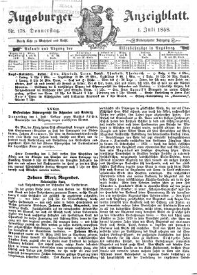 Augsburger Anzeigeblatt Donnerstag 1. Juli 1858