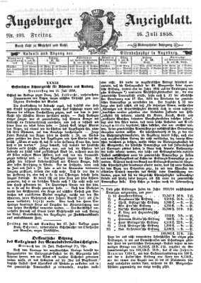 Augsburger Anzeigeblatt Freitag 16. Juli 1858