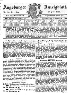 Augsburger Anzeigeblatt Dienstag 27. Juli 1858