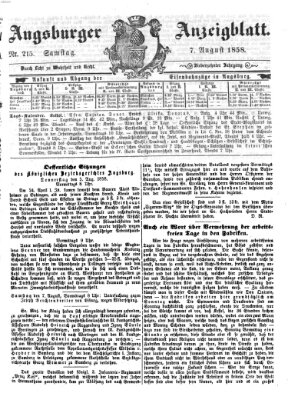 Augsburger Anzeigeblatt Samstag 7. August 1858