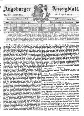 Augsburger Anzeigeblatt Dienstag 10. August 1858