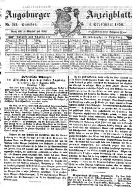 Augsburger Anzeigeblatt Samstag 4. September 1858