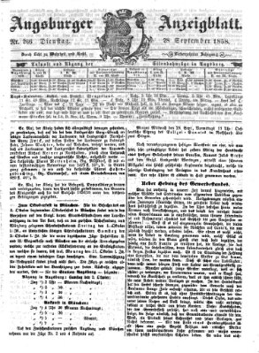 Augsburger Anzeigeblatt Dienstag 28. September 1858