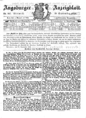 Augsburger Anzeigeblatt Mittwoch 29. September 1858