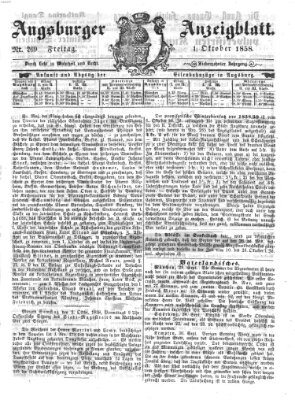 Augsburger Anzeigeblatt Freitag 1. Oktober 1858