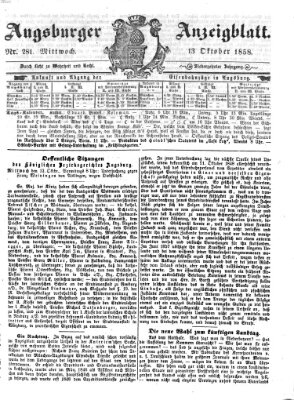 Augsburger Anzeigeblatt Mittwoch 13. Oktober 1858