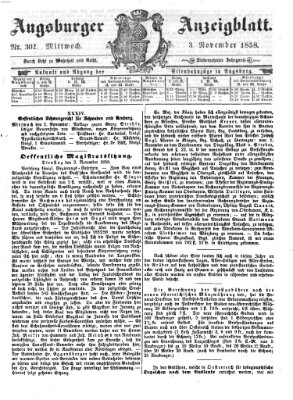 Augsburger Anzeigeblatt Mittwoch 3. November 1858