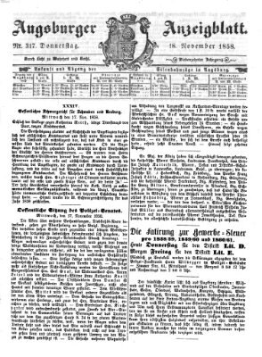 Augsburger Anzeigeblatt Donnerstag 18. November 1858