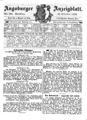 Augsburger Anzeigeblatt Samstag 22. Oktober 1859