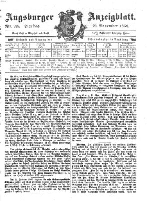 Augsburger Anzeigeblatt Dienstag 29. November 1859