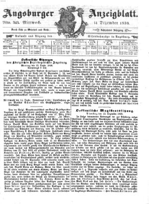 Augsburger Anzeigeblatt Mittwoch 14. Dezember 1859