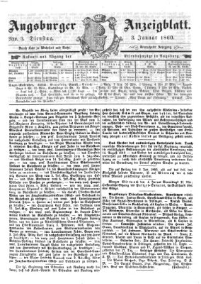 Augsburger Anzeigeblatt Dienstag 3. Januar 1860