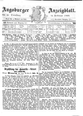 Augsburger Anzeigeblatt Dienstag 14. Februar 1860