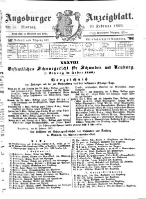 Augsburger Anzeigeblatt Montag 20. Februar 1860