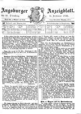 Augsburger Anzeigeblatt Dienstag 21. Februar 1860