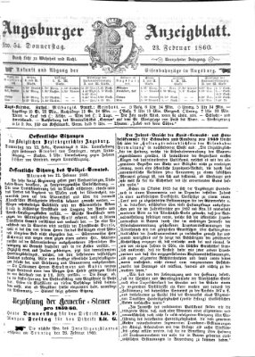 Augsburger Anzeigeblatt Donnerstag 23. Februar 1860