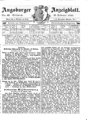 Augsburger Anzeigeblatt Mittwoch 29. Februar 1860