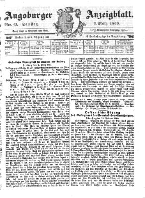 Augsburger Anzeigeblatt Samstag 3. März 1860