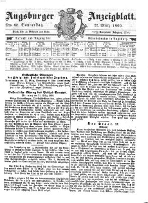 Augsburger Anzeigeblatt Donnerstag 22. März 1860