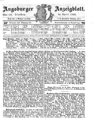 Augsburger Anzeigeblatt Dienstag 24. April 1860