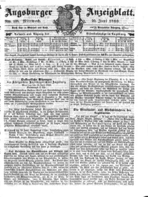 Augsburger Anzeigeblatt Mittwoch 20. Juni 1860