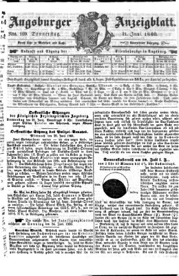 Augsburger Anzeigeblatt Donnerstag 21. Juni 1860