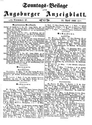 Augsburger Anzeigeblatt Sonntag 22. April 1860