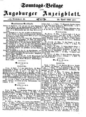 Augsburger Anzeigeblatt Sonntag 29. April 1860