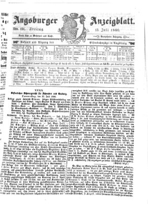 Augsburger Anzeigeblatt Freitag 13. Juli 1860