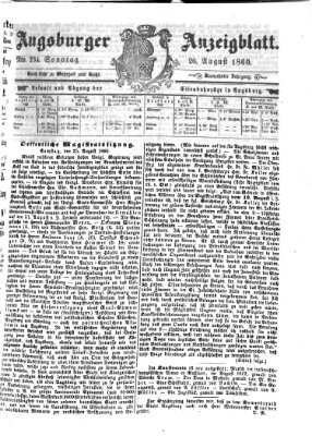 Augsburger Anzeigeblatt Sonntag 26. August 1860