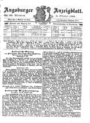 Augsburger Anzeigeblatt Mittwoch 31. Oktober 1860