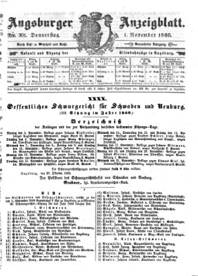 Augsburger Anzeigeblatt Donnerstag 1. November 1860