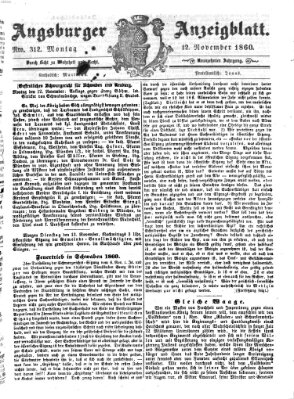 Augsburger Anzeigeblatt Montag 12. November 1860